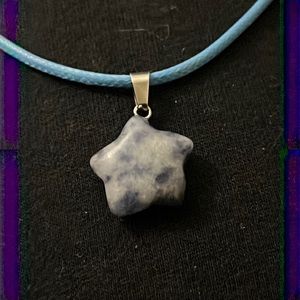 Hand Crafted Blue Spot Jasper Star Corded Medallion Necklace Gemstone Handmade